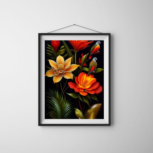 Fleurs et oiseaux tropicaux | Poster moderne Haeck