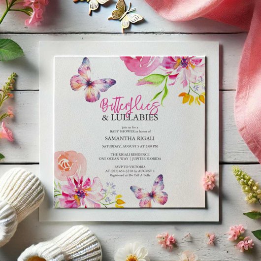 Fleurs et Papillon Baby Shower Invitations