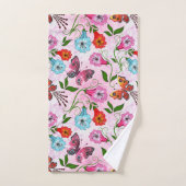 Fleurs Et Papillon Rose Rouge Bleu Élégant (Serviette à main)