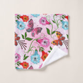 Fleurs Et Papillon Rose Rouge Bleu Élégant (Gant de toilette)