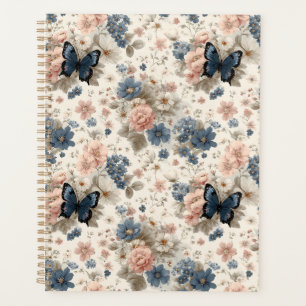Fleurs et papillon roses et bleus de printemps vin