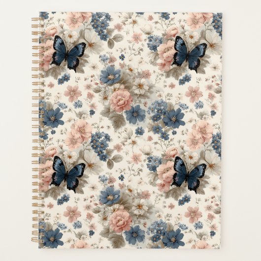 Fleurs et papillon roses et bleus de printemps vin (Devant)