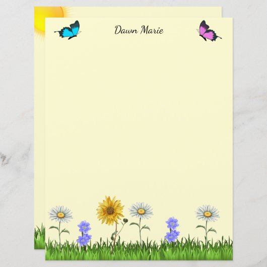 Fleurs et papillons 8,5 x 11 Papeterie (Devant / Derrière)