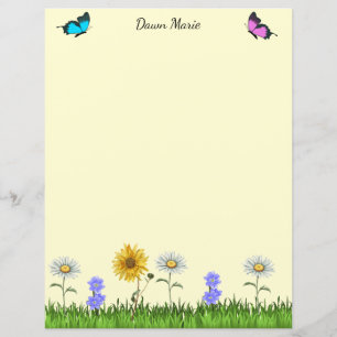 Fleurs et papillons 8,5 x 11 Papeterie