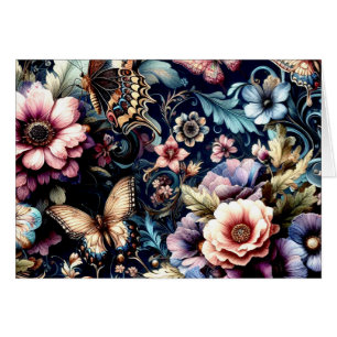 Fleurs et papillons de printemps anciens blancs
