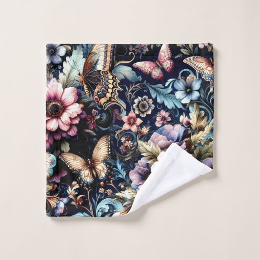 Fleurs et papillons de printemps antiques (Gant de toilette)