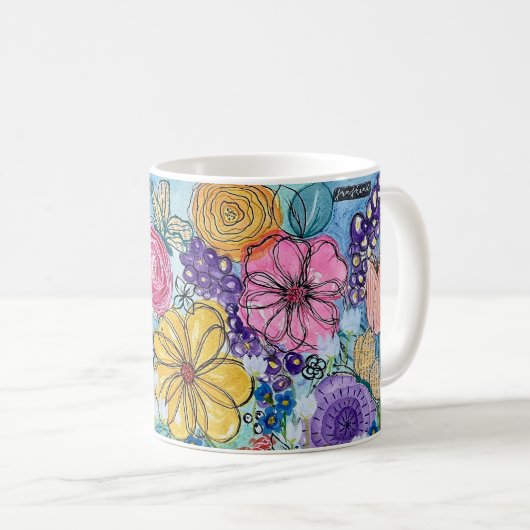 Fleurs et papillons Mug (Devant droit)