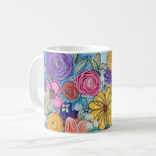 Fleurs et papillons Mug (Devant gauche)