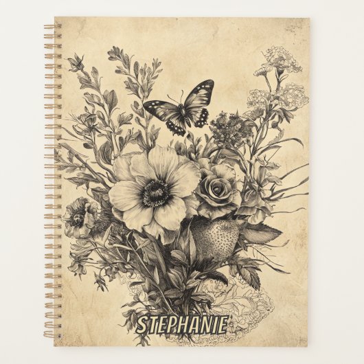 Fleurs et papillons rustiques - Papier vieilli (12 (Devant)