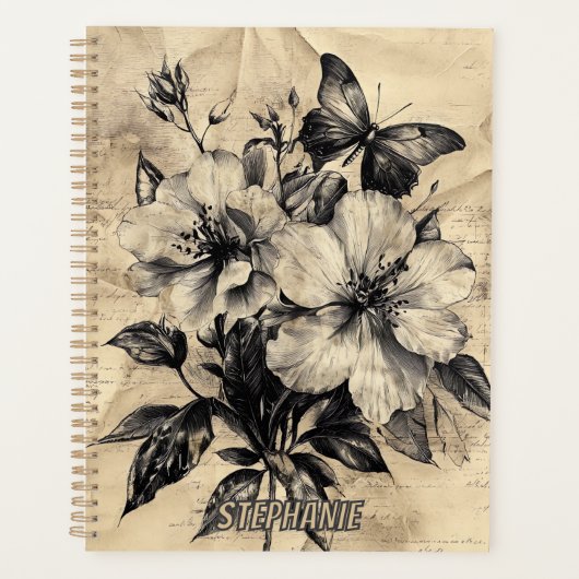 Fleurs et papillons rustiques - Papier vieilli (4) (Devant)