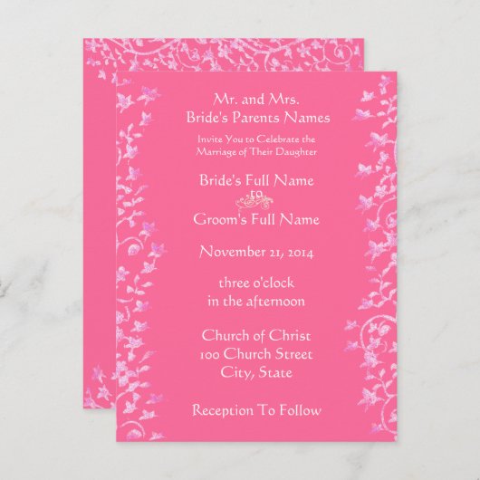 Fleurs et perles roses faire-part de mariage (Devant / Derrière)