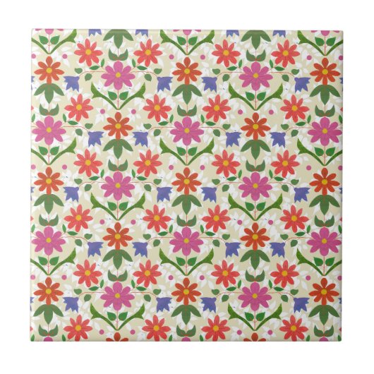 Fleurs et Points sur Ecru, Carreau de Céramique (Devant)