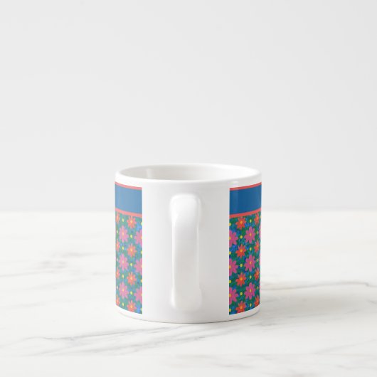 Fleurs et Polkas Rangoli sur Mug Espresso Bleu (Dos)