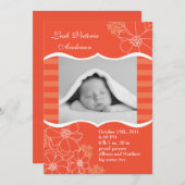 Fleurs et rayures Faire-part de naissance photo (Devant / Derrière)