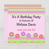 Fleurs et rayures modernes Invitation Anniversaire (Devant / Derrière)