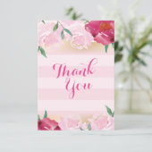Fleurs et rayures roses cartes de remerciements (Debout devant)