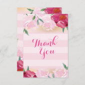 Fleurs et rayures roses cartes de remerciements (Devant / Derrière)