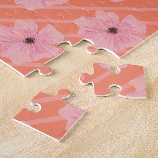 Fleurs Et Rayures Roses Puzzle (Côté)
