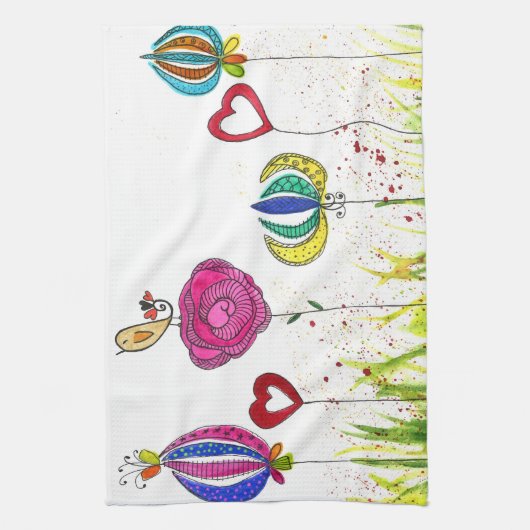 Fleurs et serviette de cuisine pour oiseaux (Vertical)