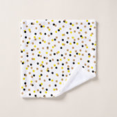 FLEURS ET STRIPES BLANCS NOIRS JAUNES (Gant de toilette)