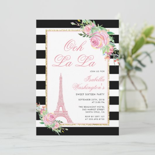 Fleurs et Tour Eiffel Invitation fête d'anniversai (Debout devant)