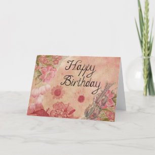 Fleurs et violon : Carte de joyeux anniversaire