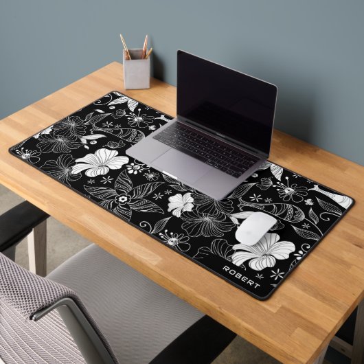 Fleurs exotiques noires, blanches et blanches moti (Bureau 2)