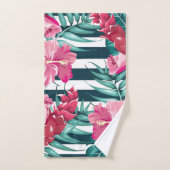 Fleurs exotiques rayées design été (Serviette à main)