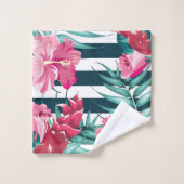 Fleurs exotiques rayées design été (Gant de toilette)