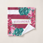 Fleurs exotiques rayées monogramme bordeaux (Gant de toilette)