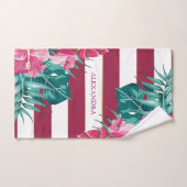 Fleurs exotiques rayées monogramme bordeaux (Serviette à main)