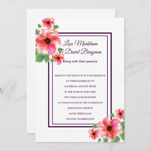 Fleurs faire-part de mariage (Devant / Derrière)