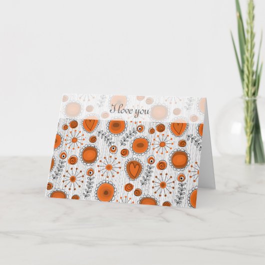 Fleurs fantaisistes sur carte Orange Je t'aime (Devant)