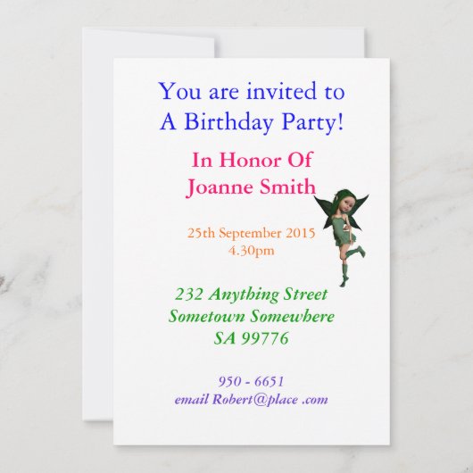 Fleurs fées 10e invitation de fête d'anniversaire (Dos)