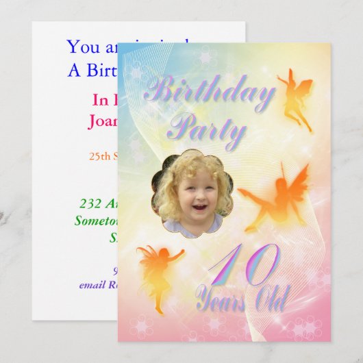 Fleurs fées 10e invitation de fête d'anniversaire (Devant / Derrière)