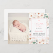 Fleurs Féminines Baptême Photo Carte de remercieme (Devant / Derrière)