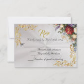 Fleurs & Feuilles d'Or - Réponse RSVP Blanche Perl (Devant)