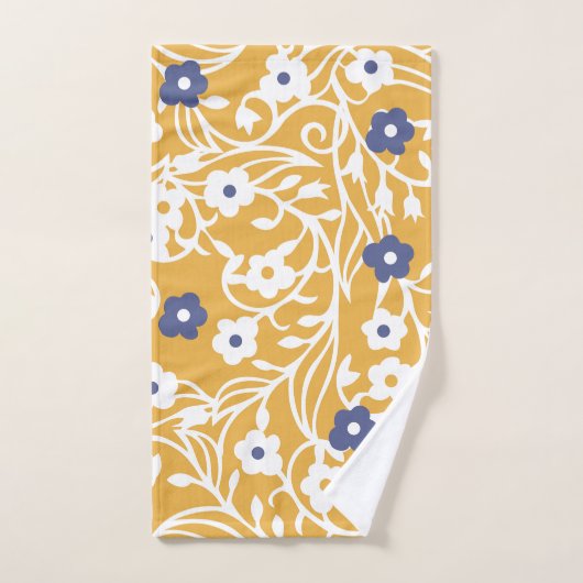 Fleurs, feuilles, vignes, abstrait, ocre, blanc (Serviette à main)