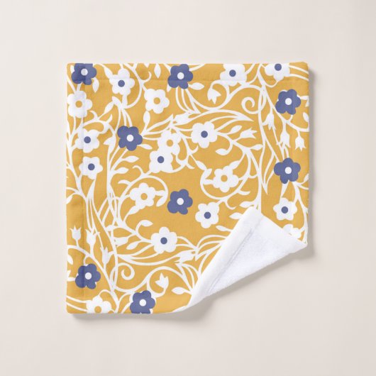 Fleurs, feuilles, vignes, abstrait, ocre, blanc (Gant de toilette)