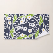 Fleurs, feuilles, vignes, bleu marine, blanc, vert (Serviette à main)