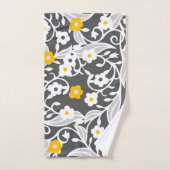 Fleurs, feuilles, vignes, gris, blanc, jaune (Serviette à main)