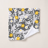 Fleurs, feuilles, vignes, gris, blanc, jaune (Gant de toilette)