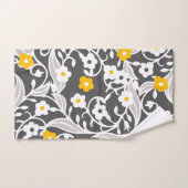 Fleurs, feuilles, vignes, gris, blanc, jaune (Serviette à main)