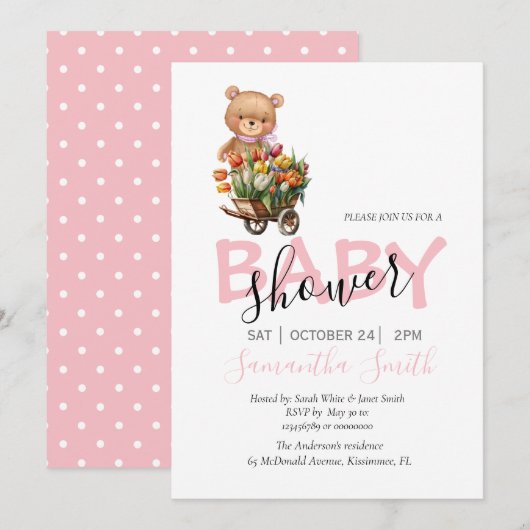 fleurs fille en peluche invitation (Devant / Derrière)