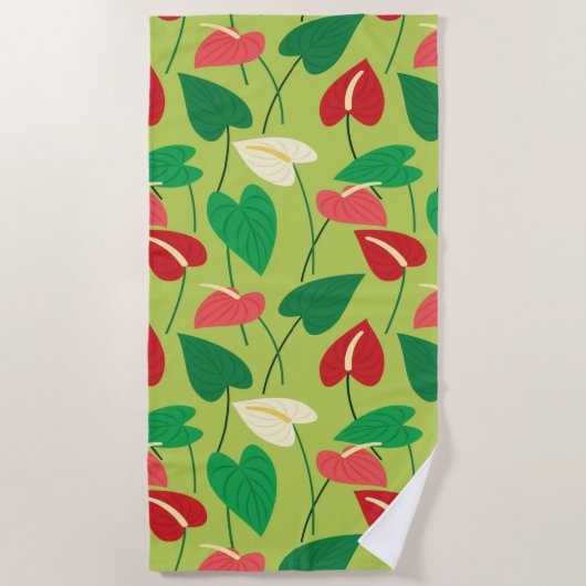 Fleurs flamingo colorées serviette de plage motif (Devant)