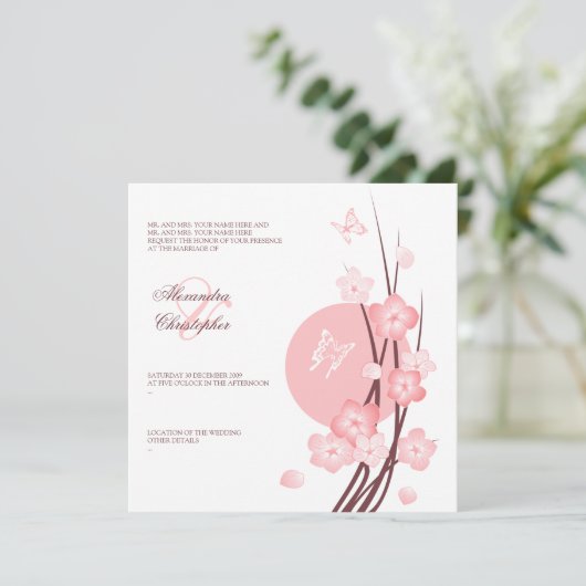 Fleurs Fleuris Papillons Faire-Part de Mariage (Debout devant)