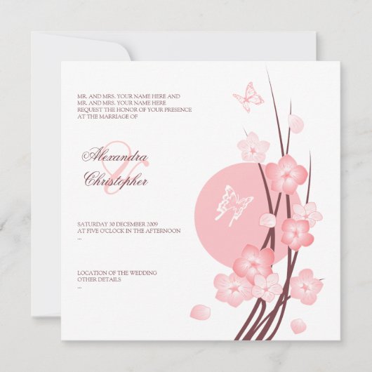 Fleurs Fleuris Papillons Faire-Part de Mariage (Devant)