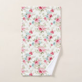 Fleurs Floral Bleu Rose Blanc Chic Démodé (Serviette à main)