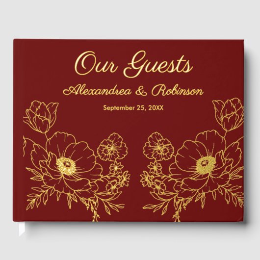 Fleurs Floral Mariage Anniversaire Or Rouge (Recto)