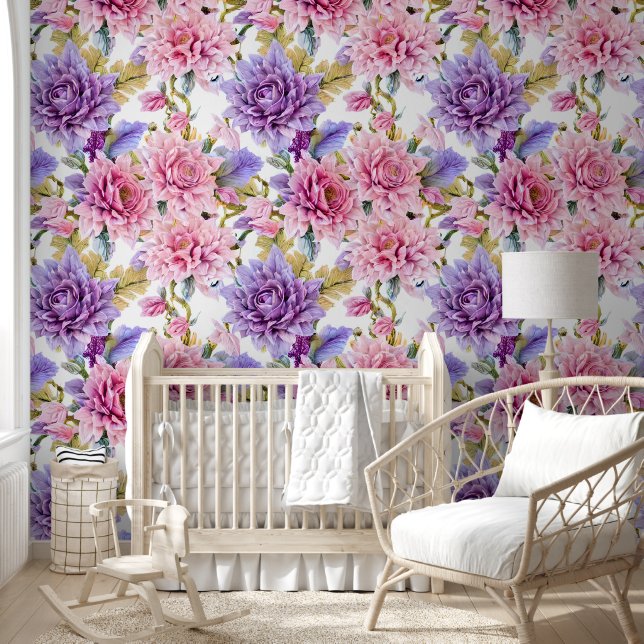 Fleurs florales collage mur murale rose violet chi (Enfants)